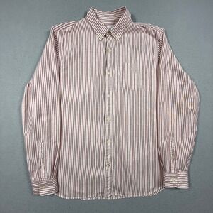 Gap Mens Standard Fit Stretch Button Down Shirt Red White Striped Long Sleeve L